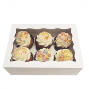 Luxury Satin White 6 Cavity Cupcake Boxes