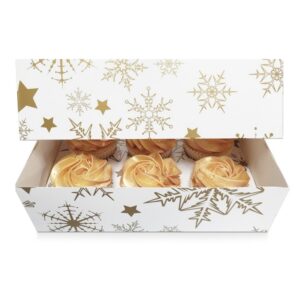 6 Hole Cupcake Box – Gold Stars