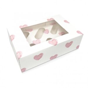 6 Cavity Cupcake Box with Pink Hearts
